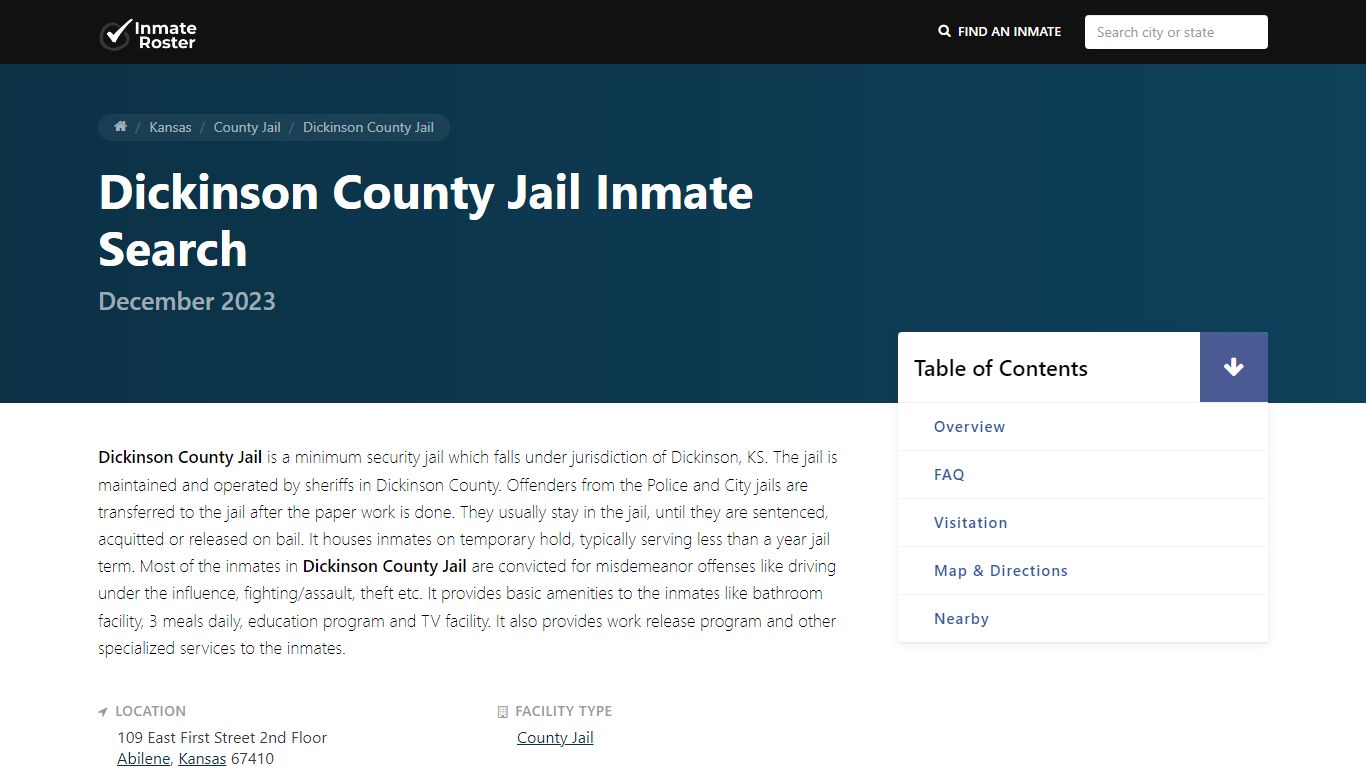Inmate Search | Dickinson County Jail - Abilene, KS